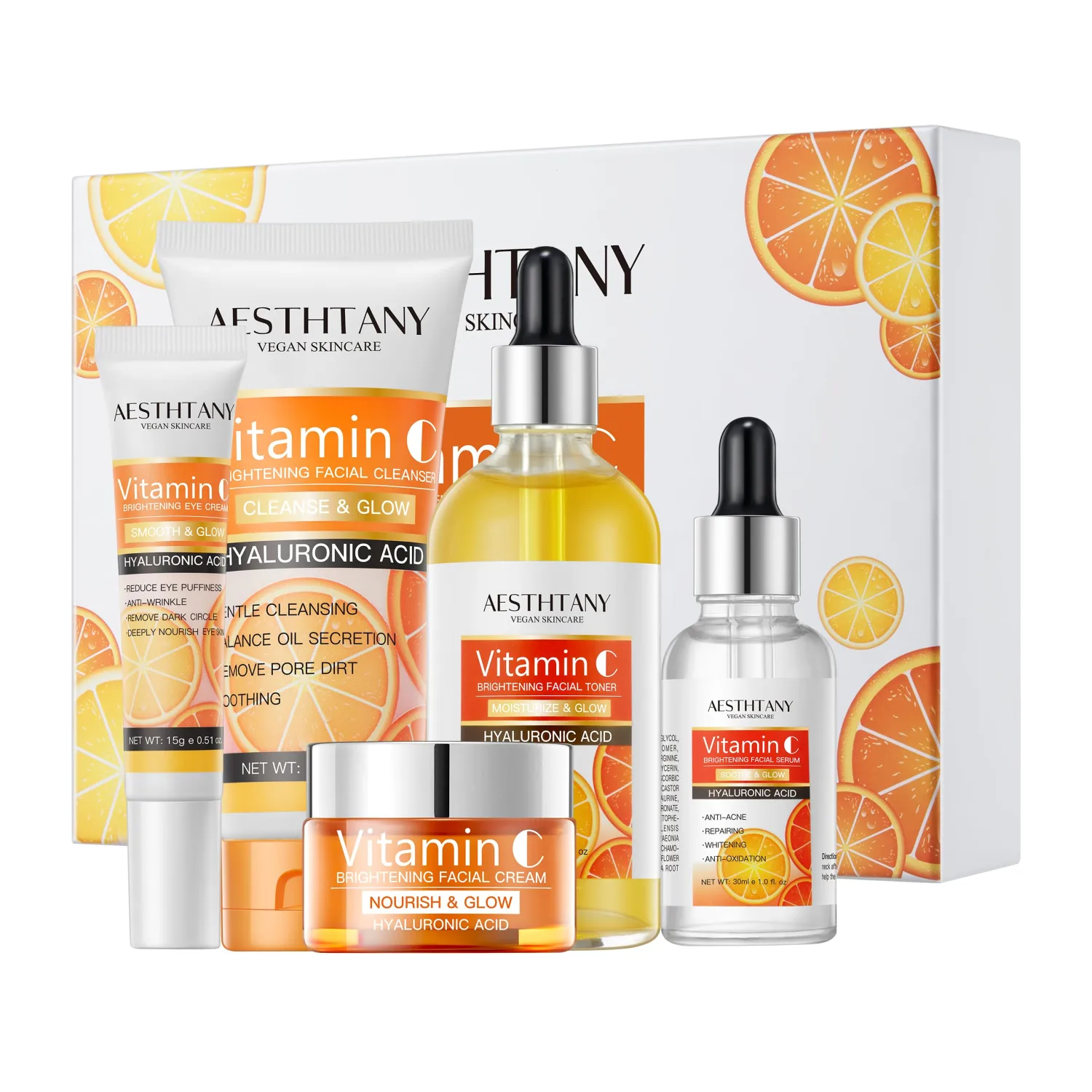 Natural Skin Care Set Moisturizing Hyaluronic Acid Skin Care Kit 5PCS Women Beauty Set Valentine's Day Gift