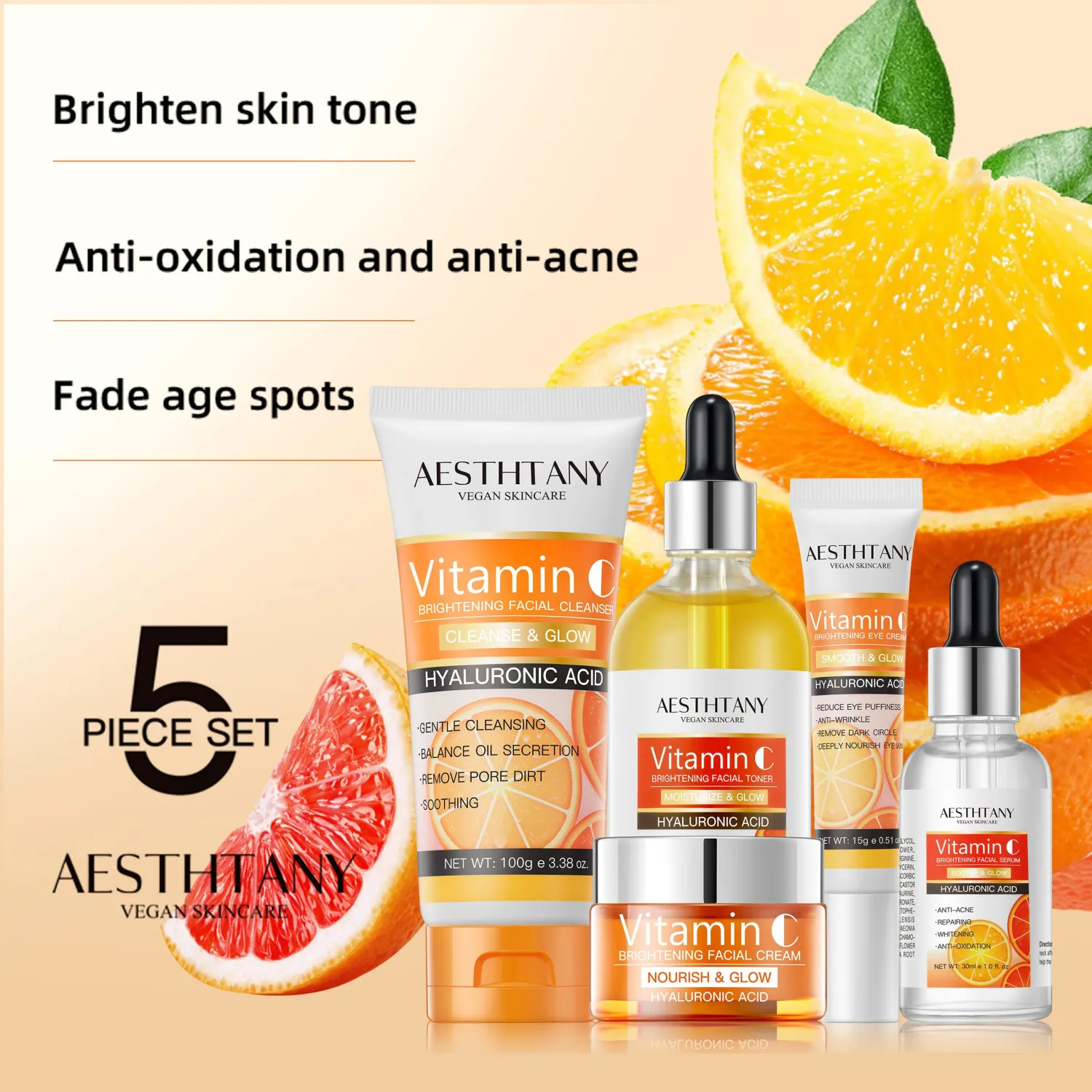 Natural Skin Care Set Moisturizing Hyaluronic Acid Skin Care Kit 5PCS Women Beauty Set Valentine's Day Gift