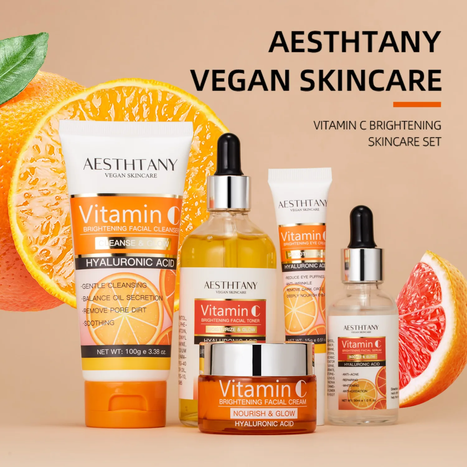 Natural Skin Care Set Moisturizing Hyaluronic Acid Skin Care Kit 5PCS Women Beauty Set Valentine's Day Gift