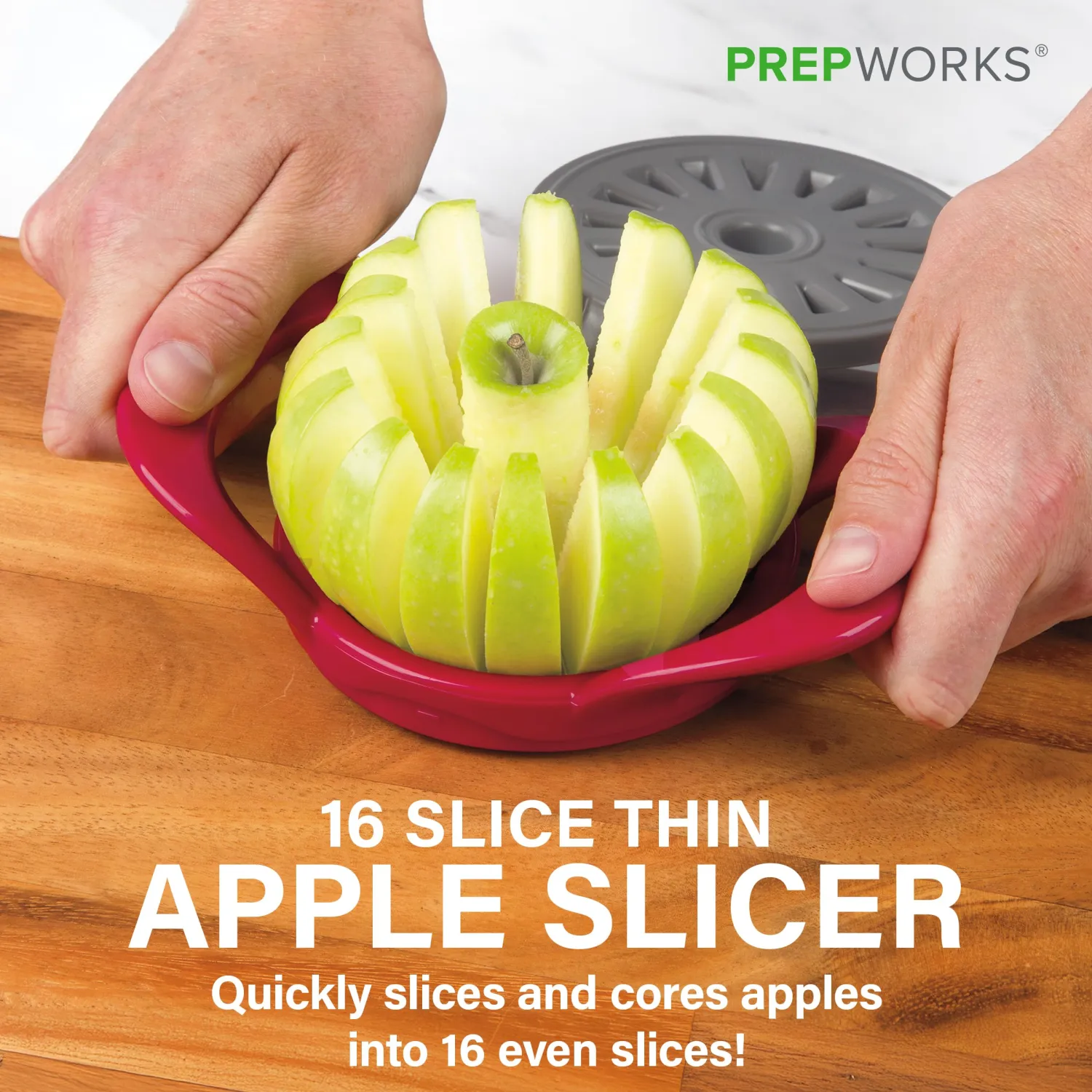 PrepWorks by Progressive Dishwasher Safe 16-Slice Thin Apple Slicer and Corer with Attached Safety Cover
