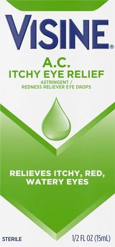 Visine A.C. Itchy Eye Relief Eye Drops with Astringent Zinc Sulfate & Redness Reliever Tetrahydrozoline HCl for Relief of Red, Itchy, Watery Eyes, Sterile Eye Drops 0.5 fl. oz