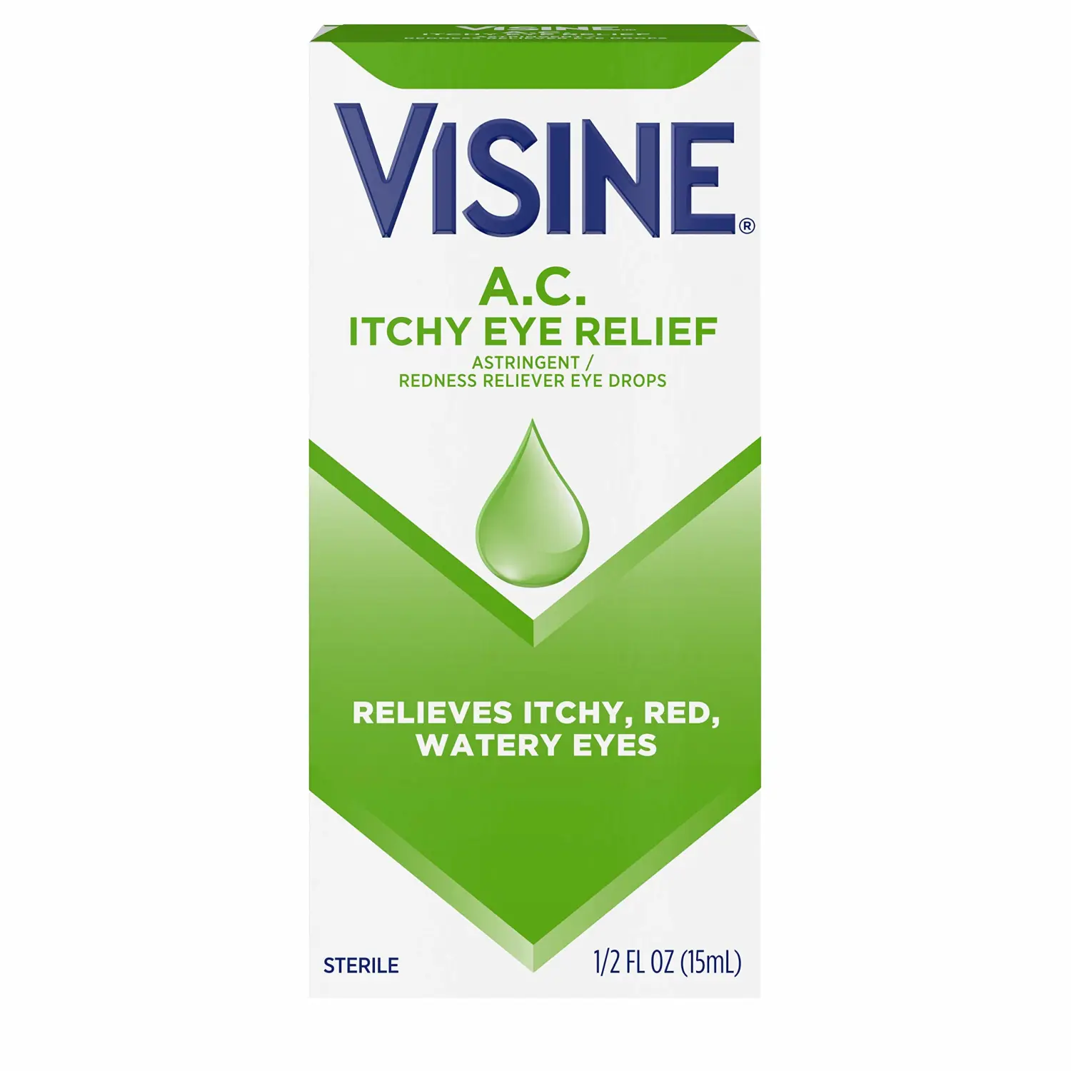 Visine A.C. Itchy Eye Relief Eye Drops with Astringent Zinc Sulfate & Redness Reliever Tetrahydrozoline HCl for Relief of Red, Itchy, Watery Eyes, Sterile Eye Drops 0.5 fl. oz