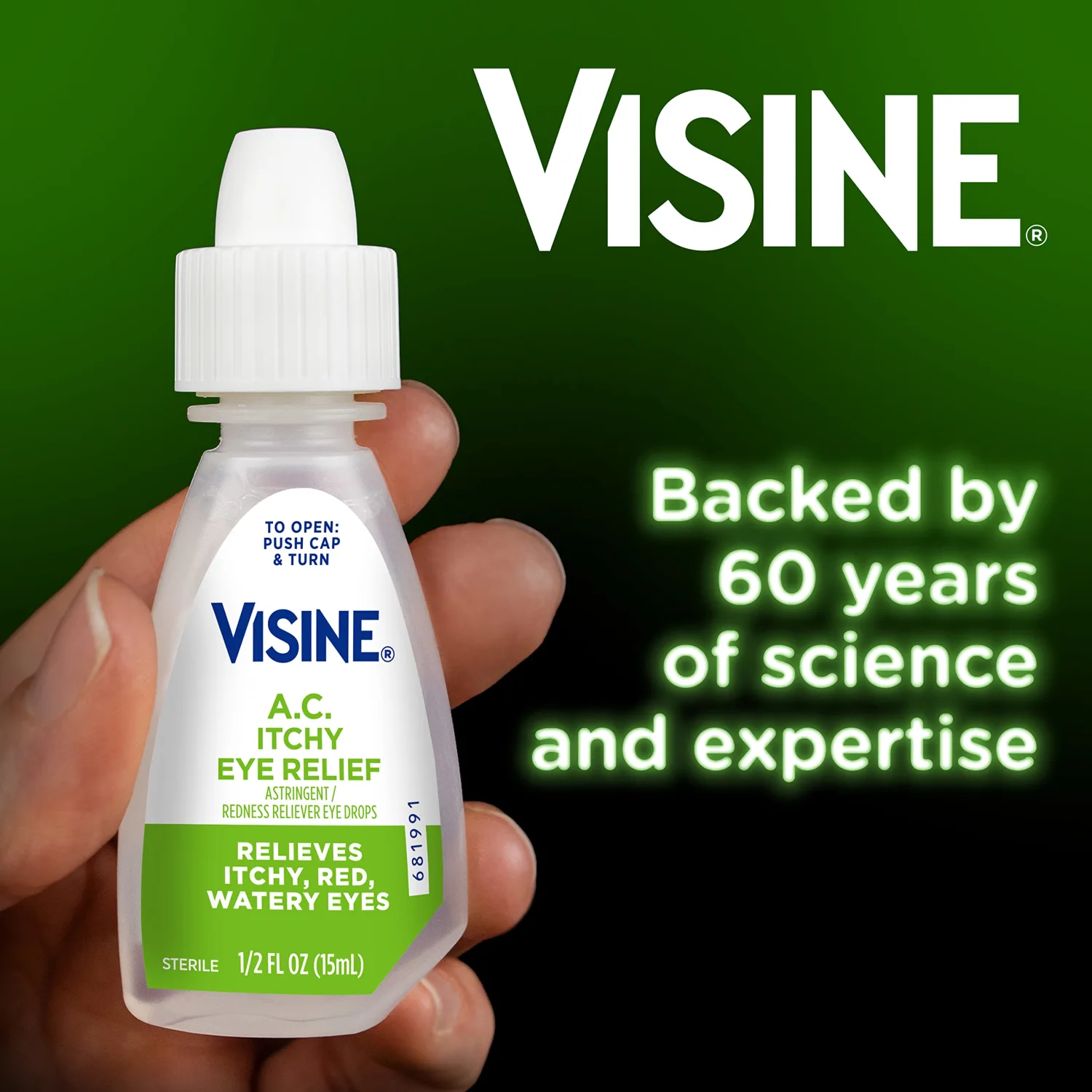Visine A.C. Itchy Eye Relief Eye Drops with Zinc Sulfate & Tetrahydrozoline HCl, Eye Drop Treatment with Redness Reliever & Astringent for Itchy, Red, Watery & Irritated Eyes, 0.5 fl. oz