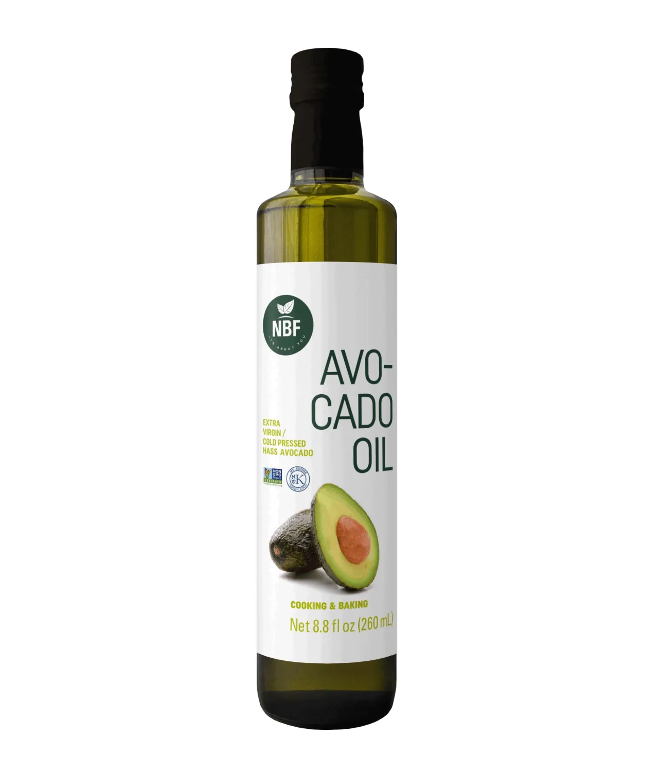 NBF, Avocado Oil, Extra Virgin, Avocado Oil for Cooking, Cold Pressed for Keto diet, Ideal for sautéing, baking, Made with good fats from avocados, For dressings and more, 8.8 floz