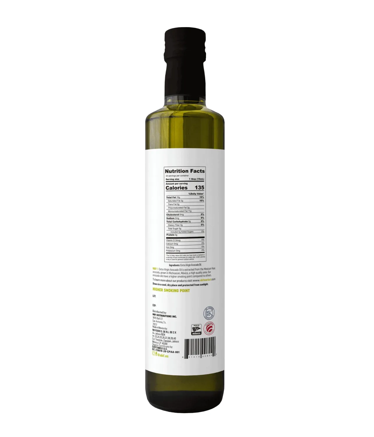 NBF, Avocado Oil, Extra Virgin, Avocado Oil for Cooking, Cold Pressed for Keto diet, Ideal for sautéing, baking, Made with good fats from avocados, For dressings and more, 17.2 floz