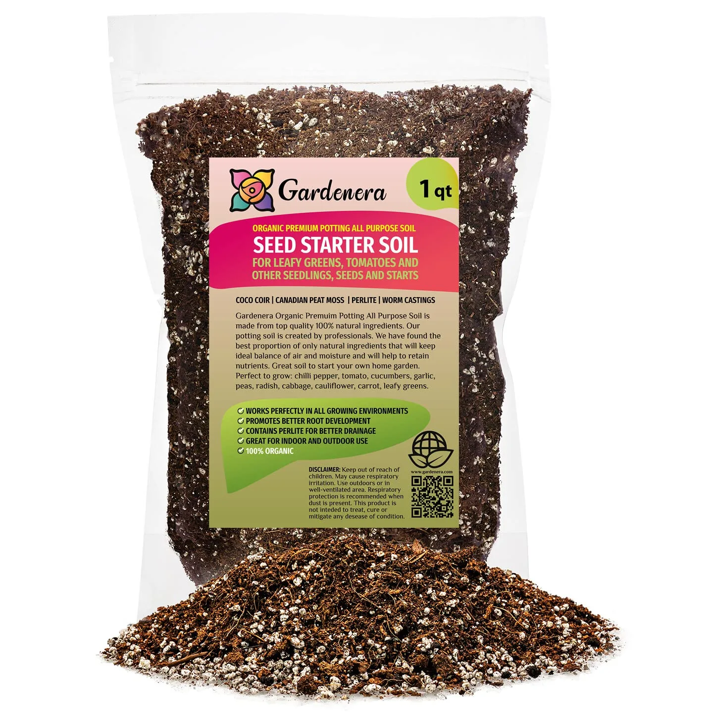 Organic Premium Potting All Purpose Soil - Seed Starter Soil for Leafy Greens, Tomatoes and Other Seedlings, Seeds and Starts - (1 Quart Bag)