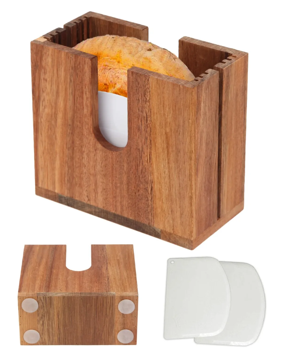 Large Acacia Adjustable Bagel Slicer Holder, Bagel Cutter for Small and Large Bagels, Bread Slicer for Buns, English Muffins