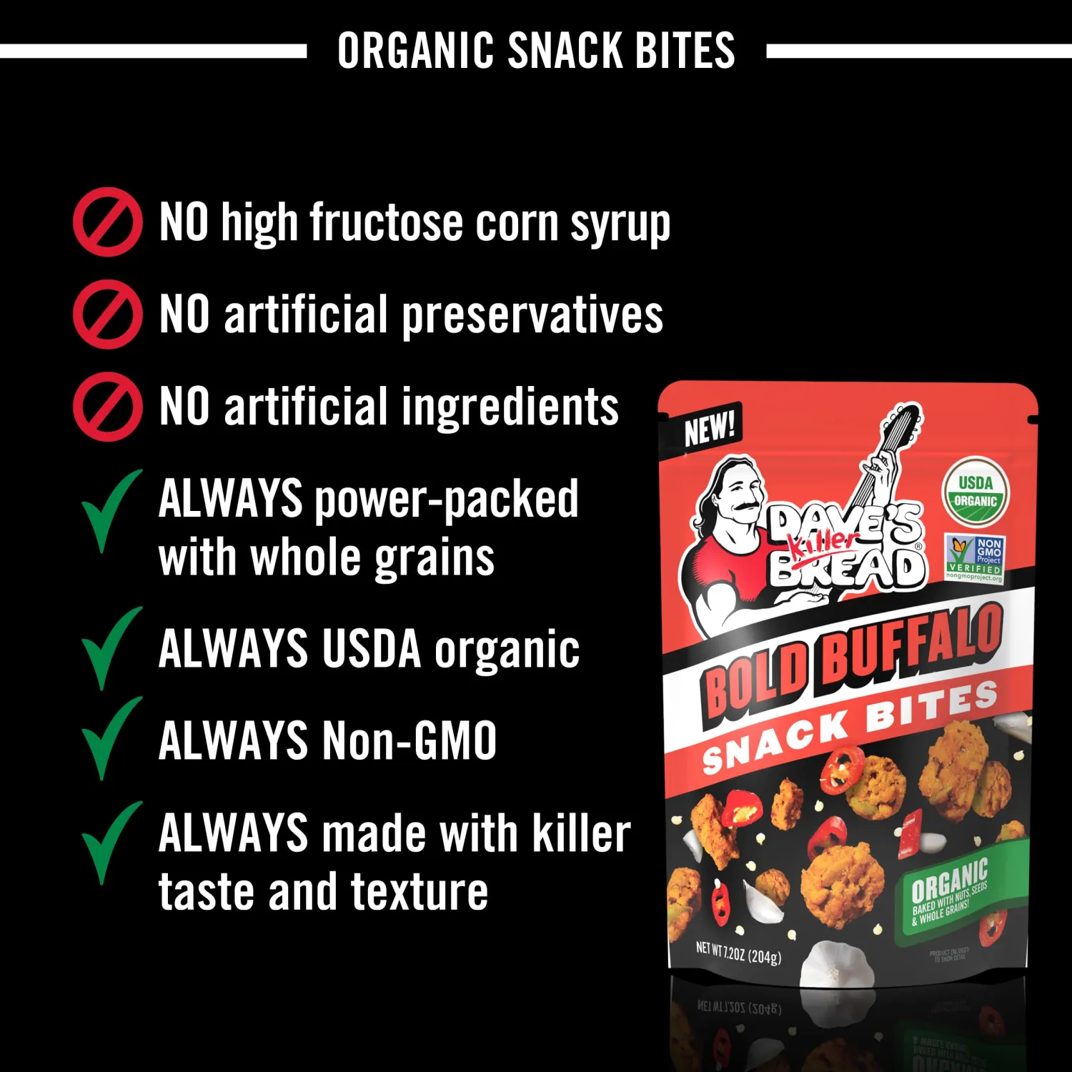 Dave's Killer Bread Bold Buffalo Organic Snack Bites, Buffalo Flavored Organic Snacks, 7.2 oz