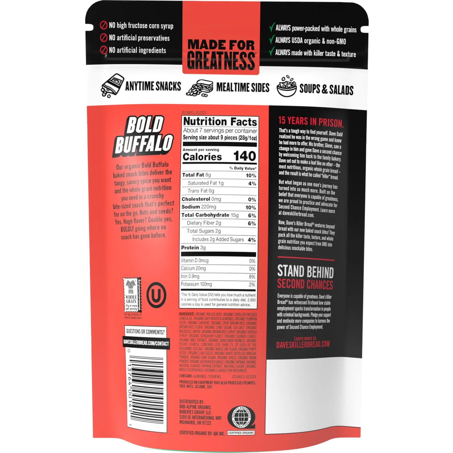 Dave's Killer Bread Bold Buffalo Organic Snack Bites, Buffalo Flavored Organic Snacks, 7.2 oz