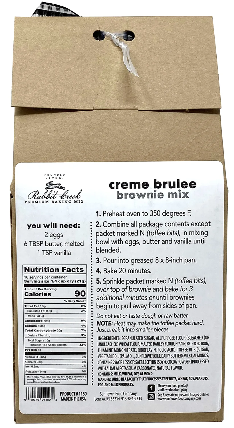 Rabbit Creek Crème Brulee Brownie Mix 11.95 Ounce – Easy to Make Brownie Mix, Made in the USA