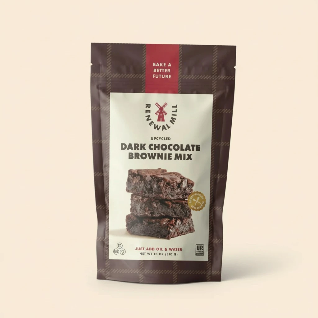 Renewal Mill Dark Chocolate Brownie Mix 18 oz, Gluten-Free, Vegan, Non-GMO, Upcycled Ingredients I Easy to Make in One Bowl, Only Requires Oil and Water, Kid-Friendly | Packaging May Vary