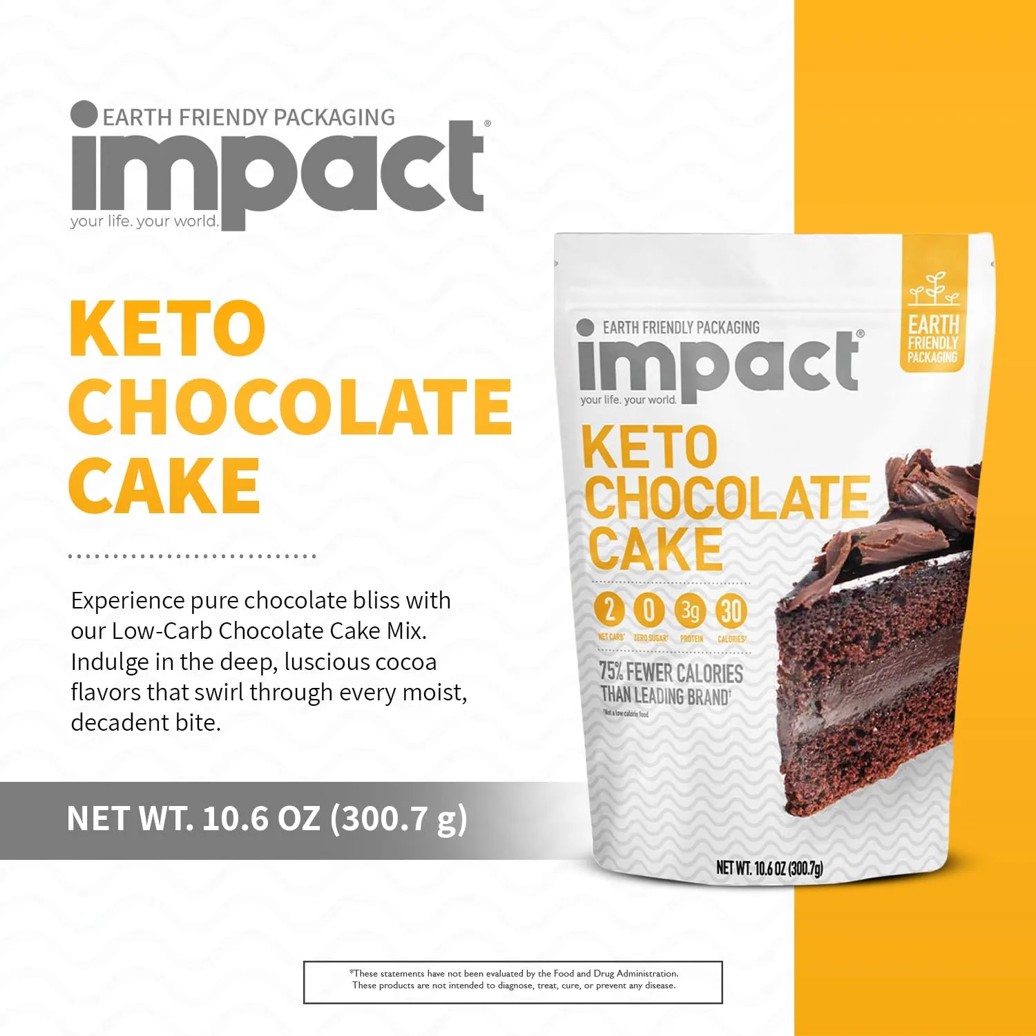 Impact - Cocoa - Keto Chocolate Cake Mix Low-Carb Bliss Moist & Decadent Made with Almond Flour Resistant Wheat Starch Ideal for Desserts 10.6oz Pouch
