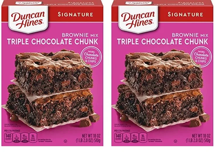 Duncan Hines Signature Triple Chocolate Chunk Brownie Mix, 18 OZ (Pack of 2)