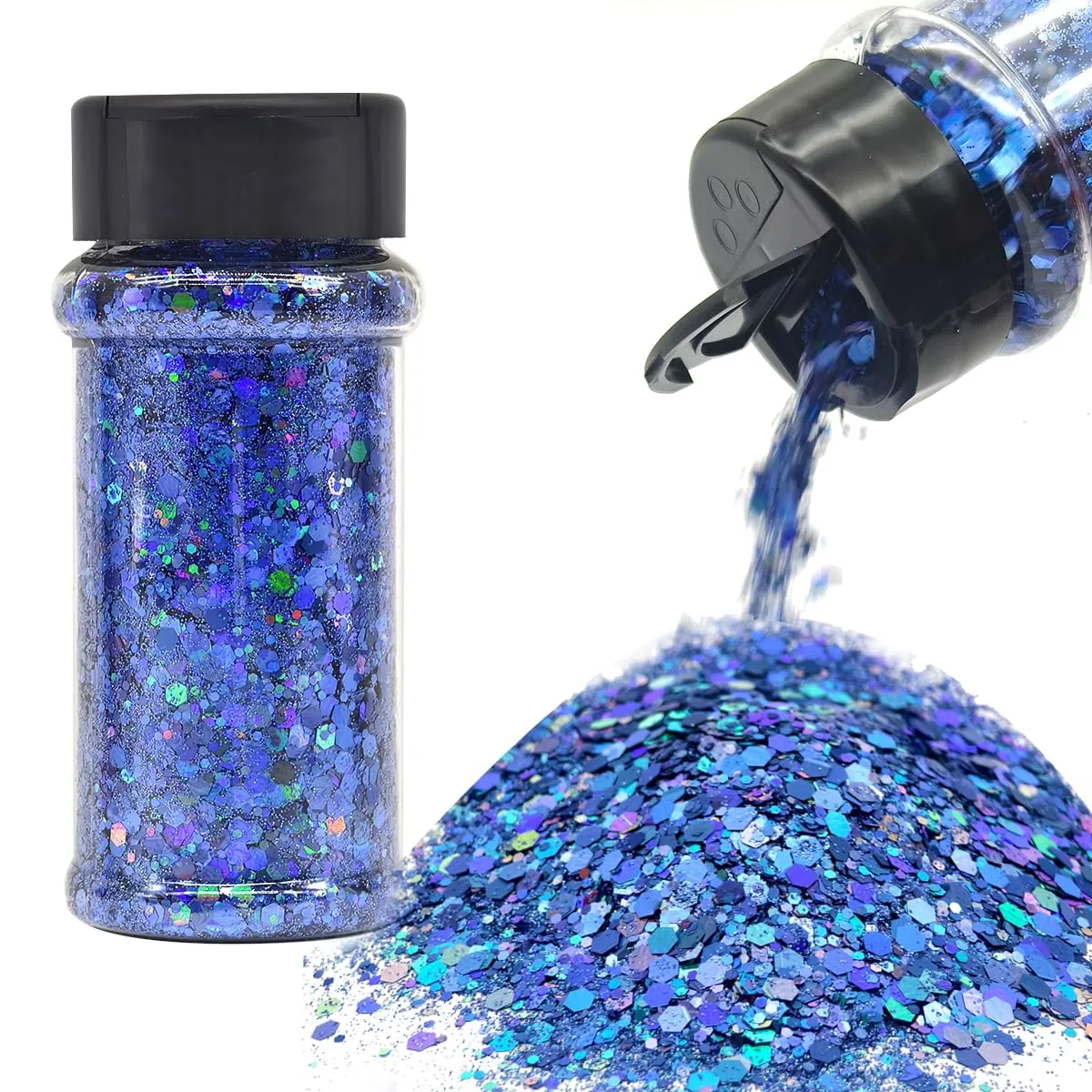 Royal Blue - Holographic - Craft Glitter - 2oz Glitter Shaker Bright Colorful Mix Chunky Body Glitter Bulk - 24 Colors in Shaker, Cosmetic Grade Glitter - EBKC709