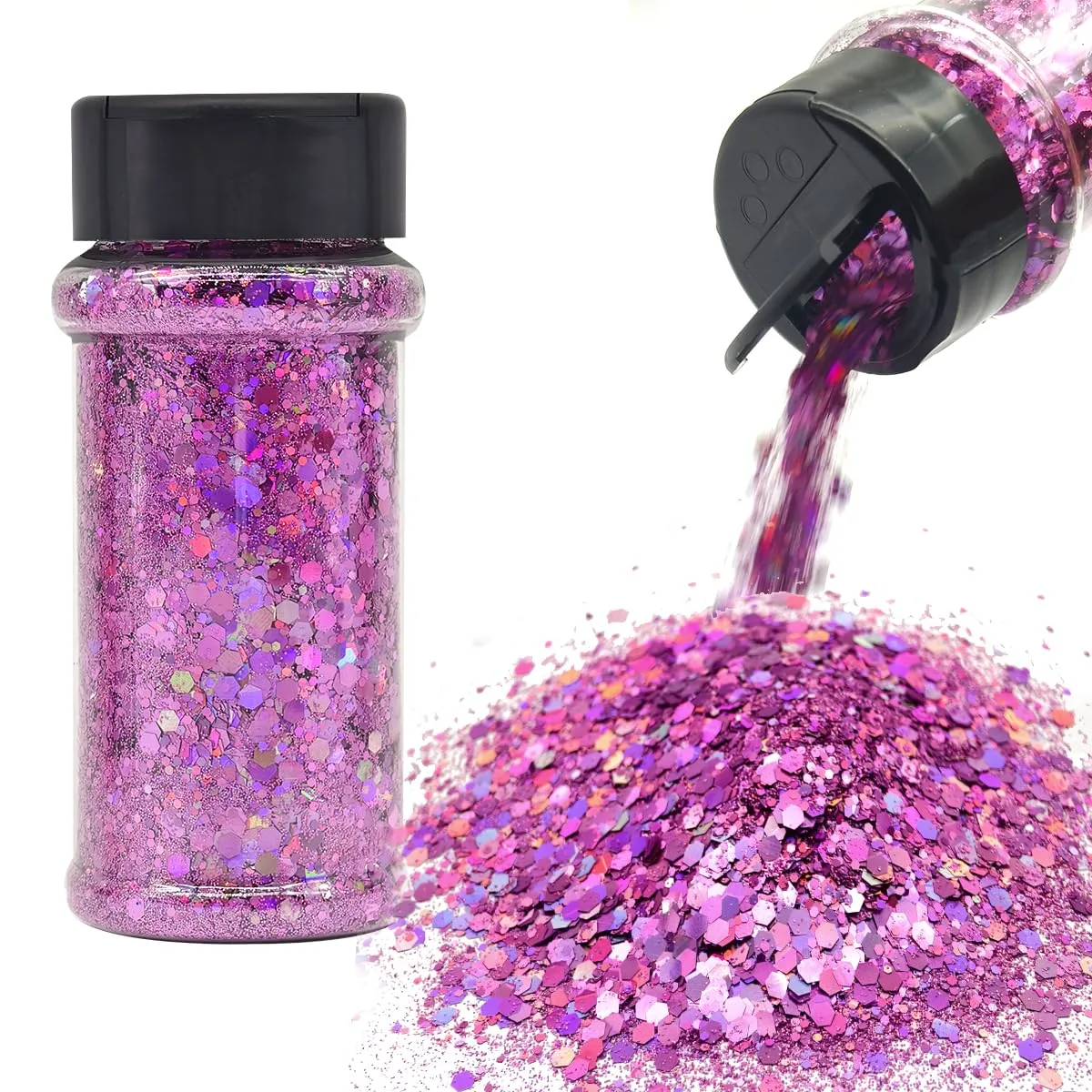 Ultra Pink - Holographic Craft Glitter - 2oz Glitter Shaker Bright Colorful Mix Chunky Body Glitter Bulk - 24 Colors in Shaker, Cosmetic Grade Glitter - EBLB901