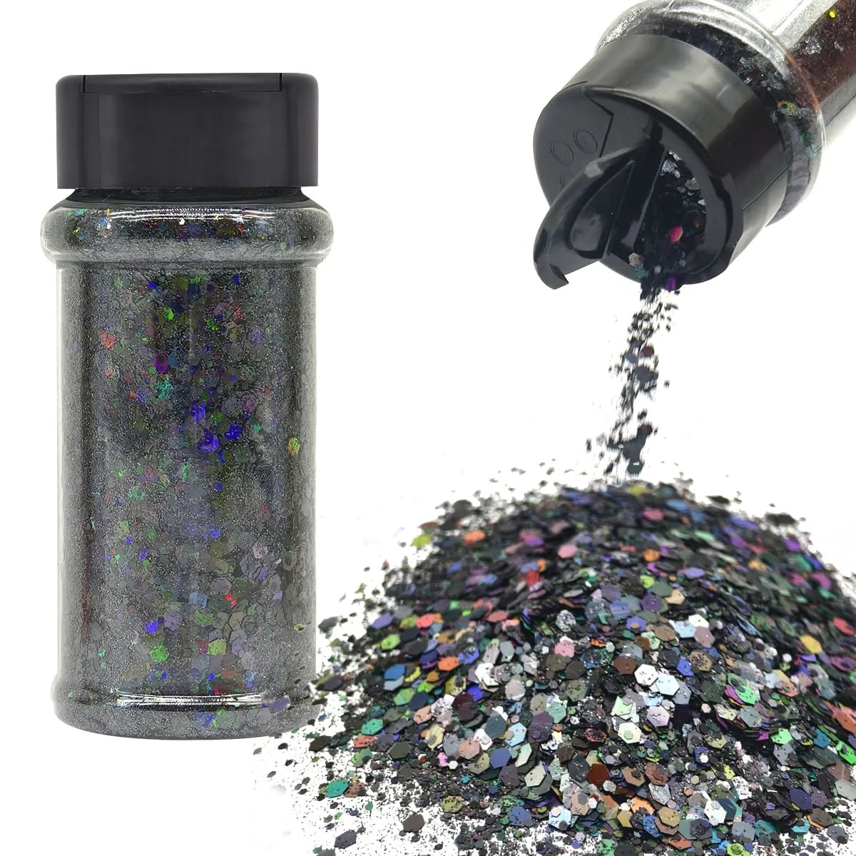 Black - Craft Glitter - 2oz Glitter Shaker Bright Colorful Holographic Mix Chunky Body Glitter Bulk Wholesale 24 Colors in Shaker Cosmetic Glitter - EBLB1000