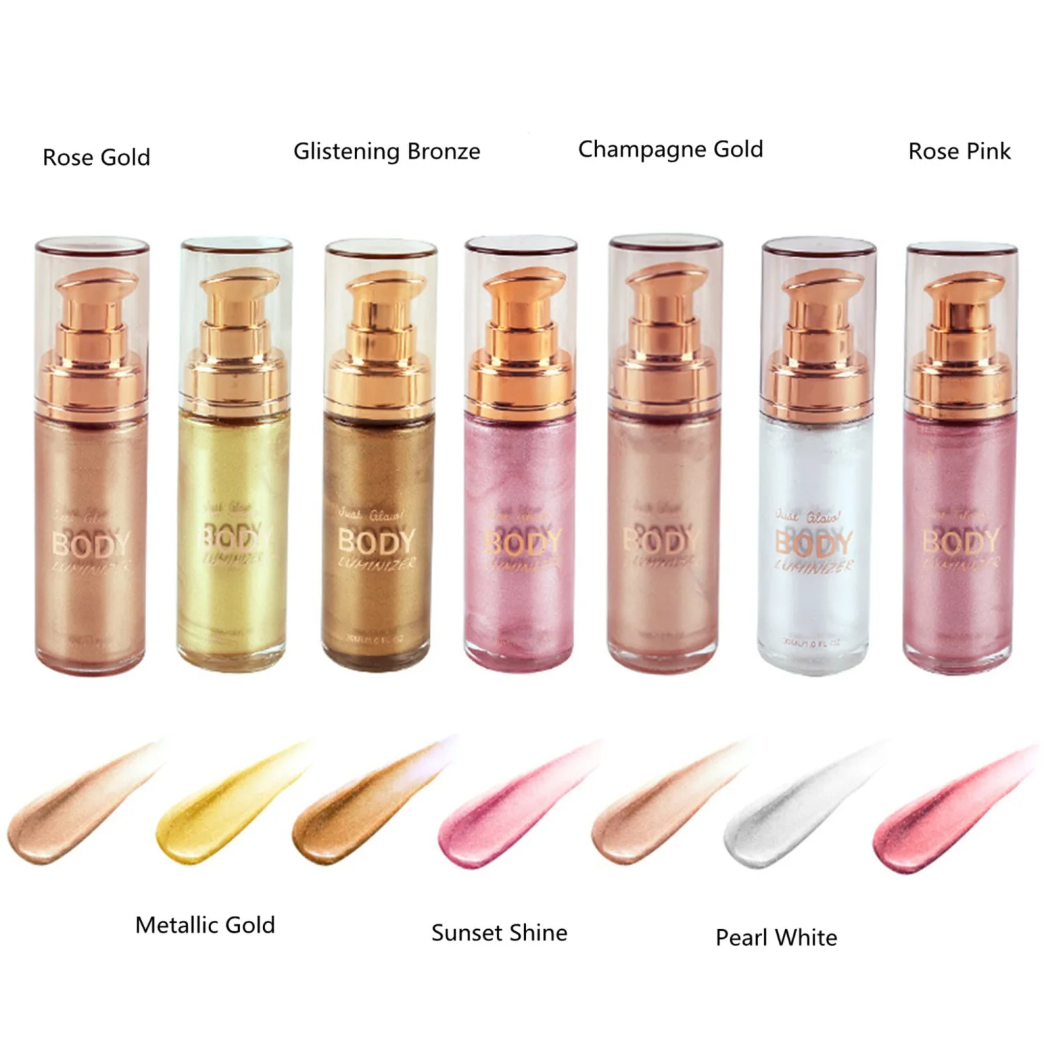 MAEPEOR Body Luminizer 6 Colors Waterproof Smooth Shimmer Face Glow Illuminator Non-sticky Liquid Highlight (30 ML, 06 Rose Pink)