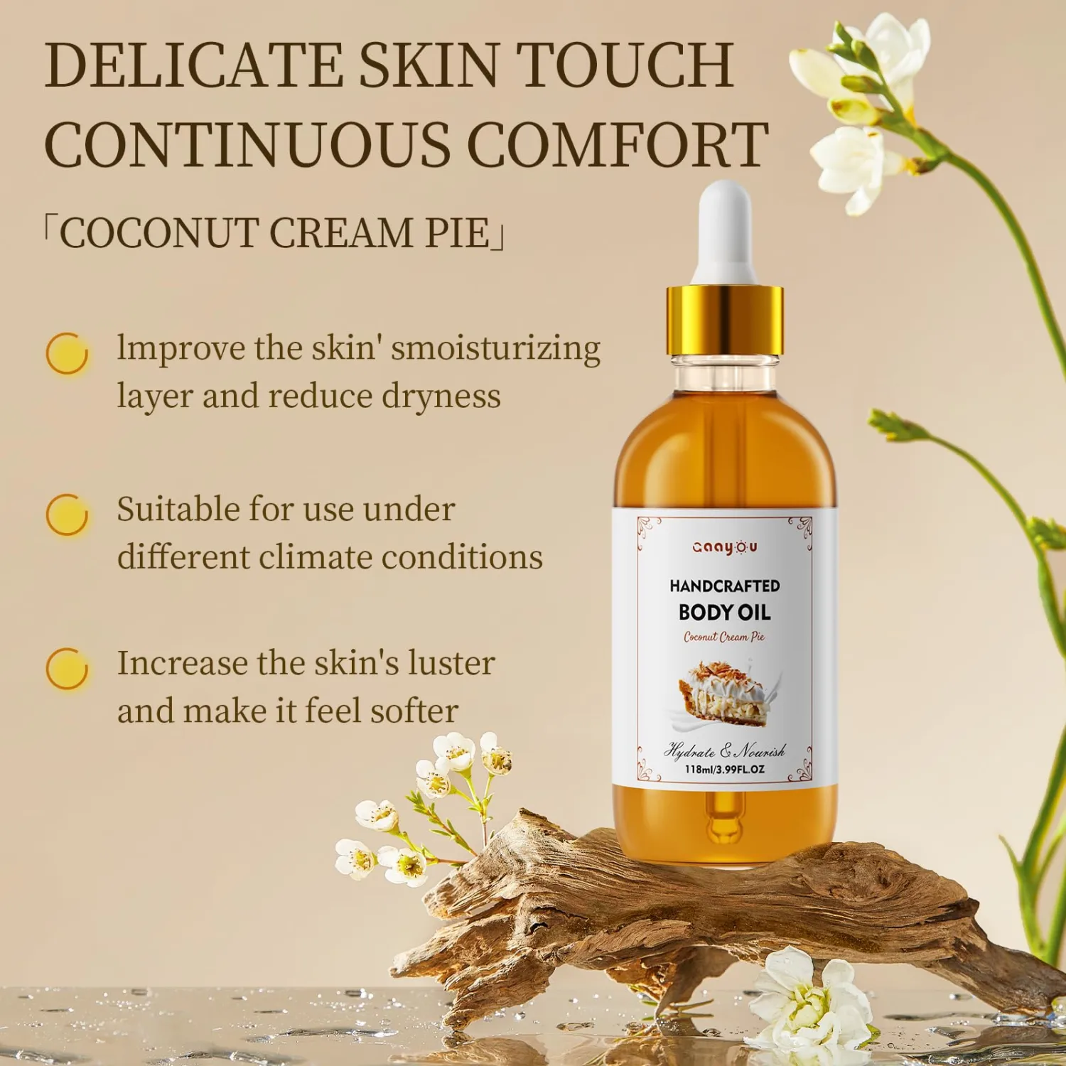 Coconut Cream Pie Body Oil Handcrafted Body Oil Moisturizing Coconut Oil Soothing Comfort Scented Juicy Body Oil for All Skin Types