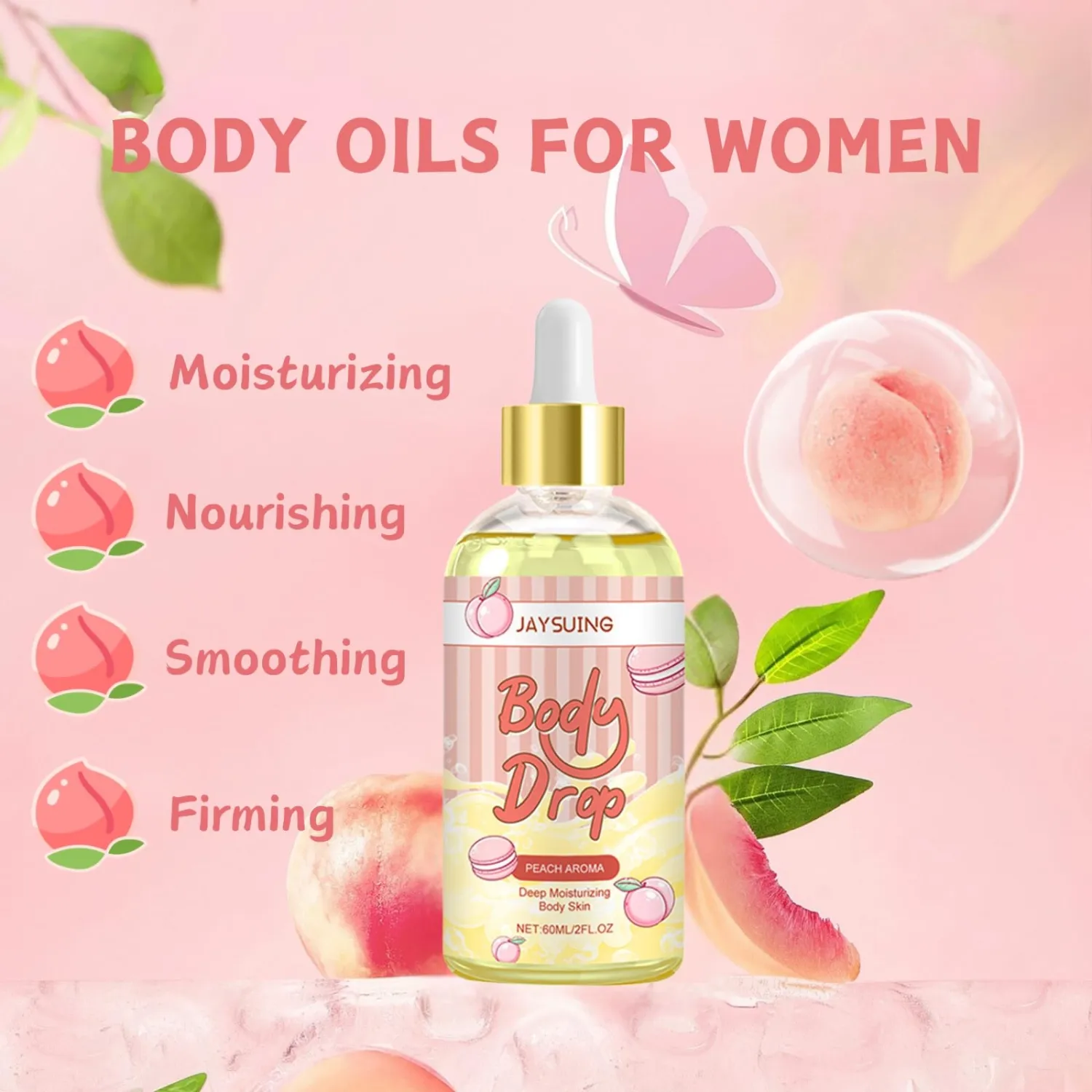Body Oils for Women - Body Oil After Shower - Essential Oils for Skin - Jojoba Oil Organic Almond Oil for Skin - Body Skin Care Products for Dry Skin with Peach Fruit Extract,Moisturizing,Nourish,Firm