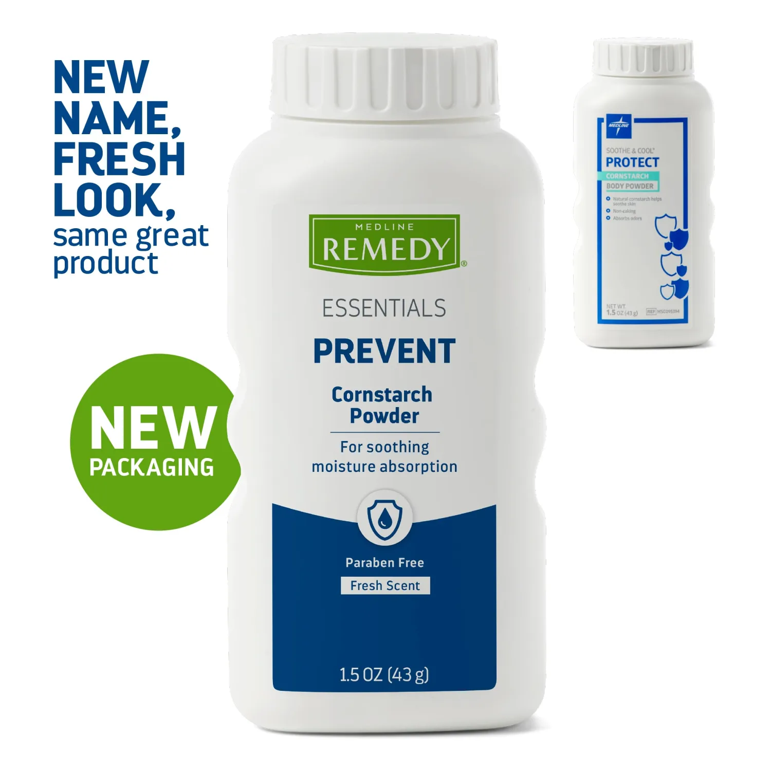 Medline Remedy Essentials Cornstarch Powder (1.5 oz Bottle), Fresh Scent, Talc Free, Travel Size, Skin Care, Absorbs Sweat, Soothes, Reduces Friction & Chafing, for Adults, Feet, Groin