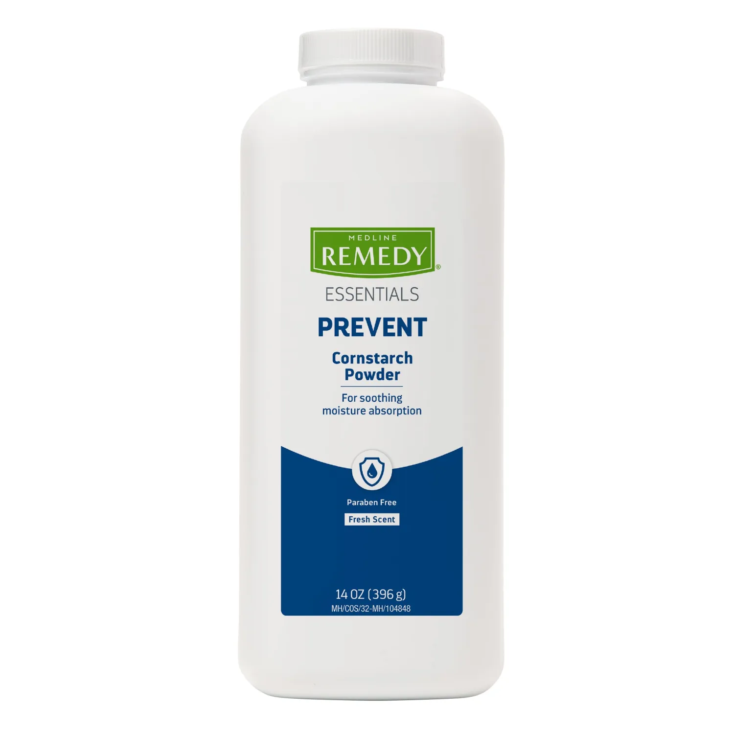 Medline Remedy Essentials Cornstarch Powder (14 oz Bottle), Fresh Scent, Talc Free, Shaker Top, Skin Care, Absorbs Sweat, Soothes, Reduces Friction & Chafing, For Adults, Feet, Groin
