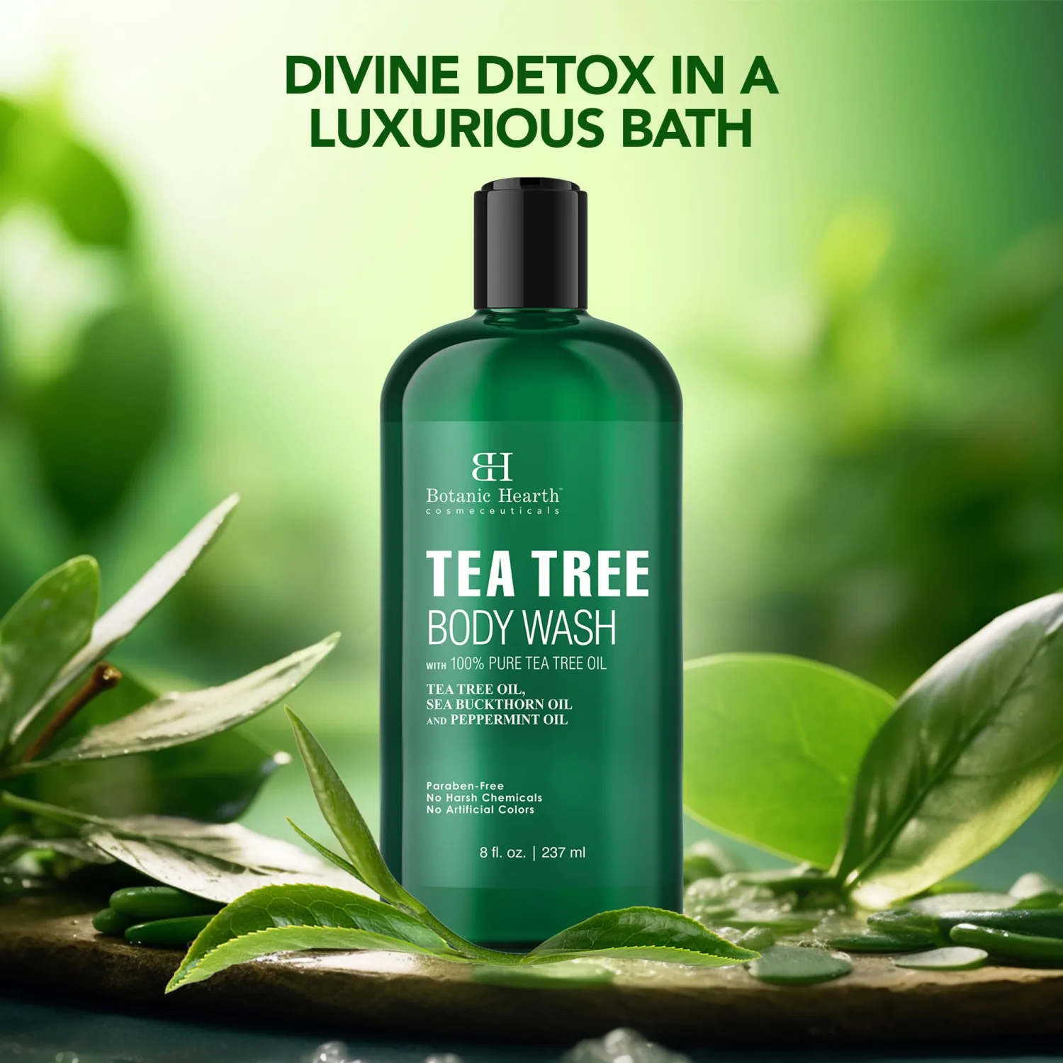 Botanic Hearth Tea Tree Body Wash - 8 fl oz - Helps Soothe Itchy, Dry Skin, Antifungal Body Wash with 100% Pure Tea Tree Oil - Sulfate Free, Paraben Free, for Men and Women