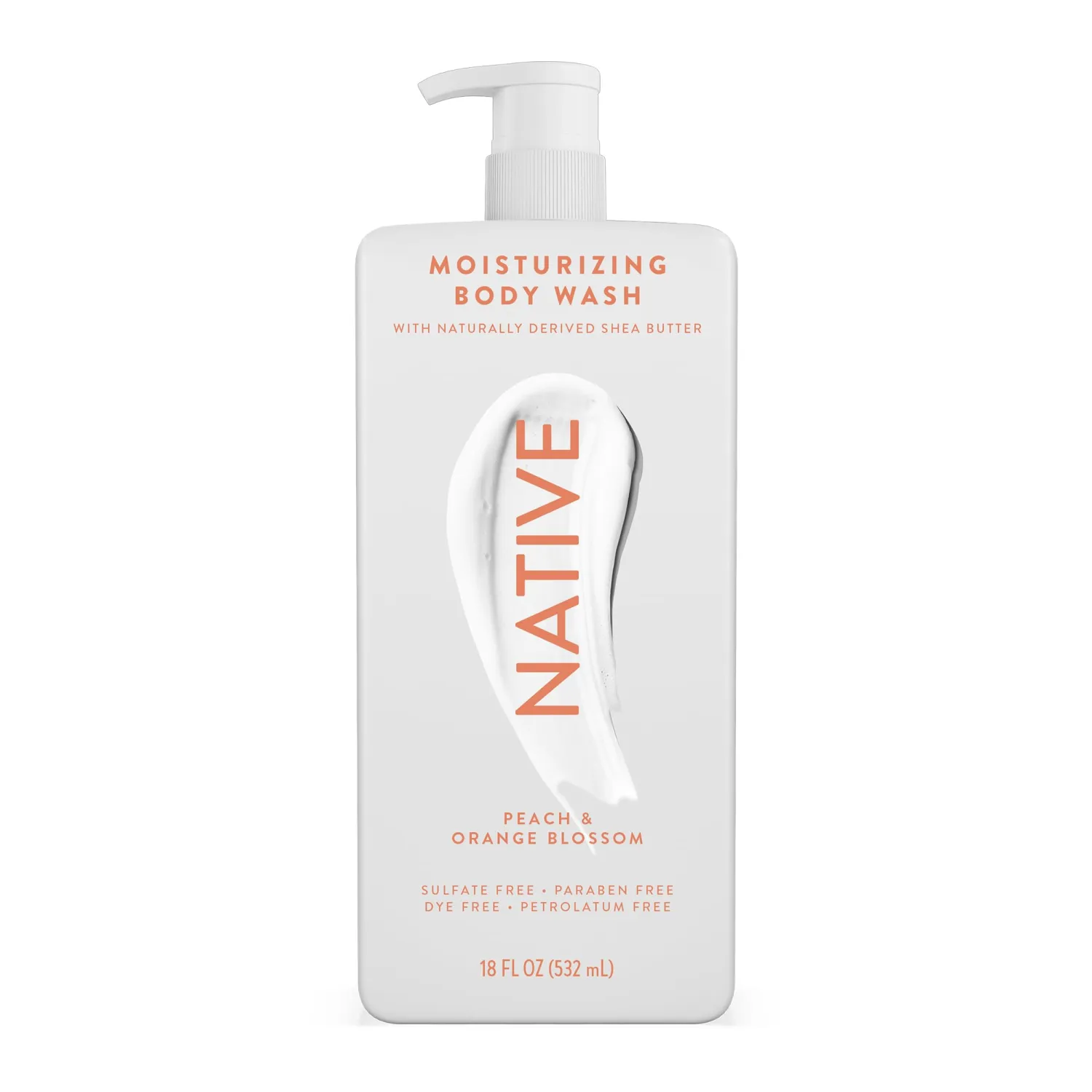Native Moisturizing Body Wash Contains Naturally Derived Ingredients | For Women & Men, Sulfate, Dye, & Paraben Free Leaving Skin Soft and Hydrated | Peach & Orange Blossom 18 oz