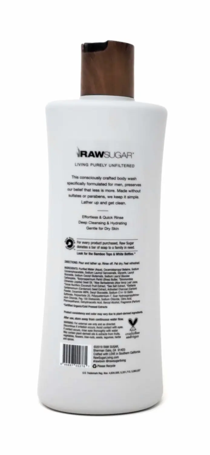 RAW SUGAR Men's Body Wash 25 fl oz (Pack of 1) (Black Coconut + Sea Salt)