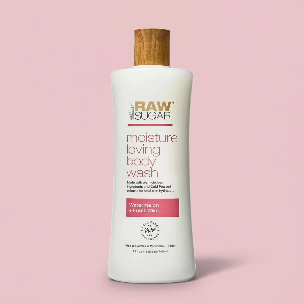 RAW SUGAR Simply Body Wash, (25 Fl Oz, Pack of 1) Bath Soap, Formulated without Sulfates & Parabens (Watermelon + Fresh Mint)