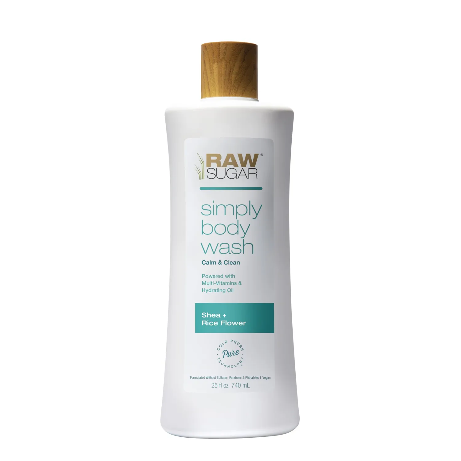 RAW SUGAR Simply Body Wash - Shea + Rice Flower (25 Fl Oz, Pack of 1) Moisturizing & Soothing Bath & Shower Gel, Formulated without Sulfates & Parabens, Vegan