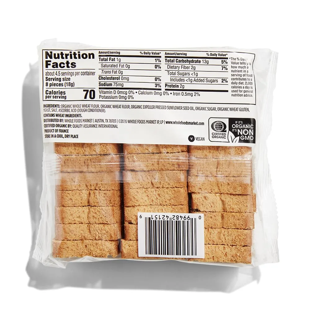 365 by Whole Foods Market, Toasts Mini Whole Wheat Organic, 2.8 Ounce