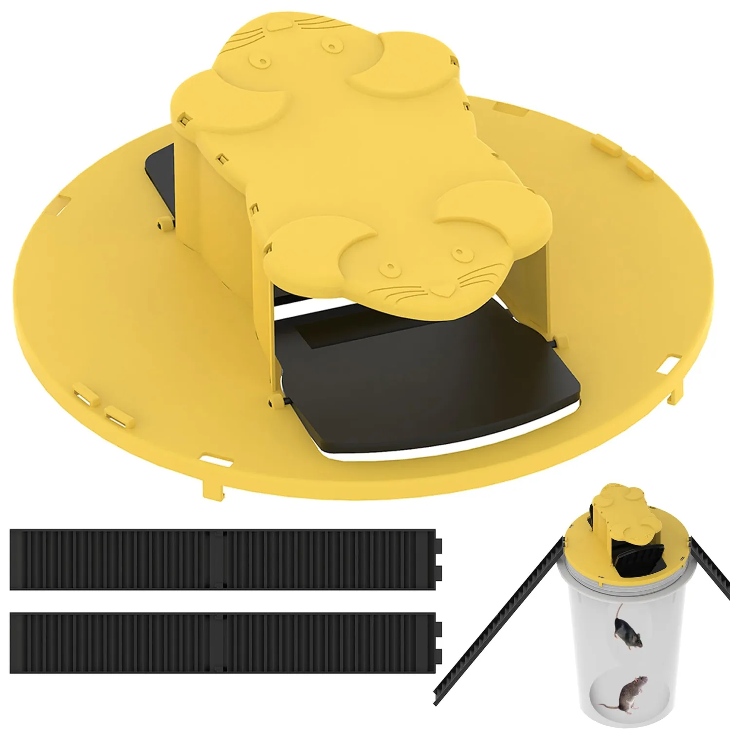 1pc Double-end Mouse Trap Bucket Flip Lid - Multi-Catch, Auto-Reset, Humane or Lethal Rat Trap - Mouse Traps Indoor for Home - ABS Material - 5 Gallon Bucket Compatible