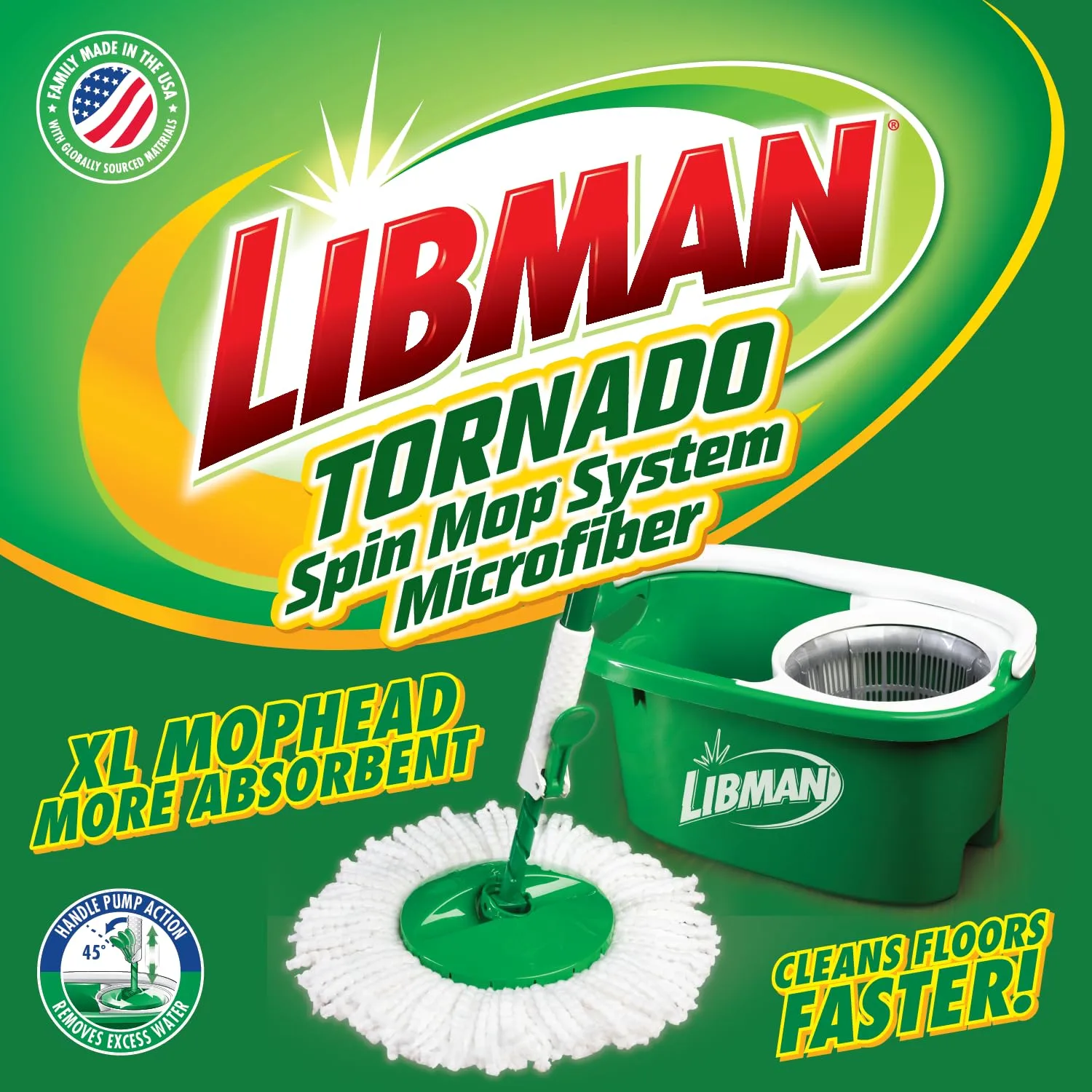 Libman Tornado Spin Mop System | Mop and Bucket with Wringer Set | Spin Mop | Floor Mop | Libman Mop | Mops for Floor Cleaning | Hardwood Floor Mop | 1 Mop Head Included