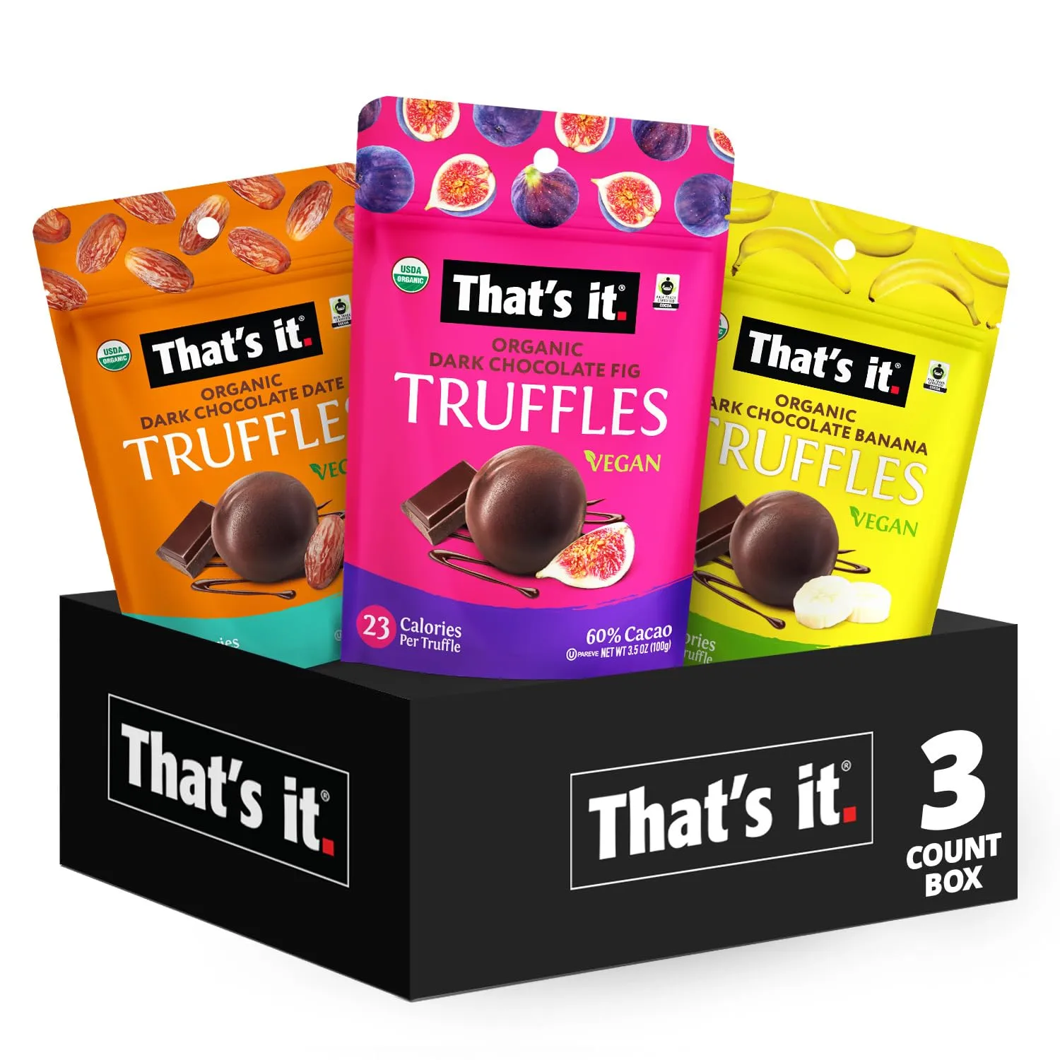 That's it. Organic Dark Chocolate Truffles Variety Pack. 100% Plant-Based, Vegan, Gluten-Free, All Natural (3 Pack)