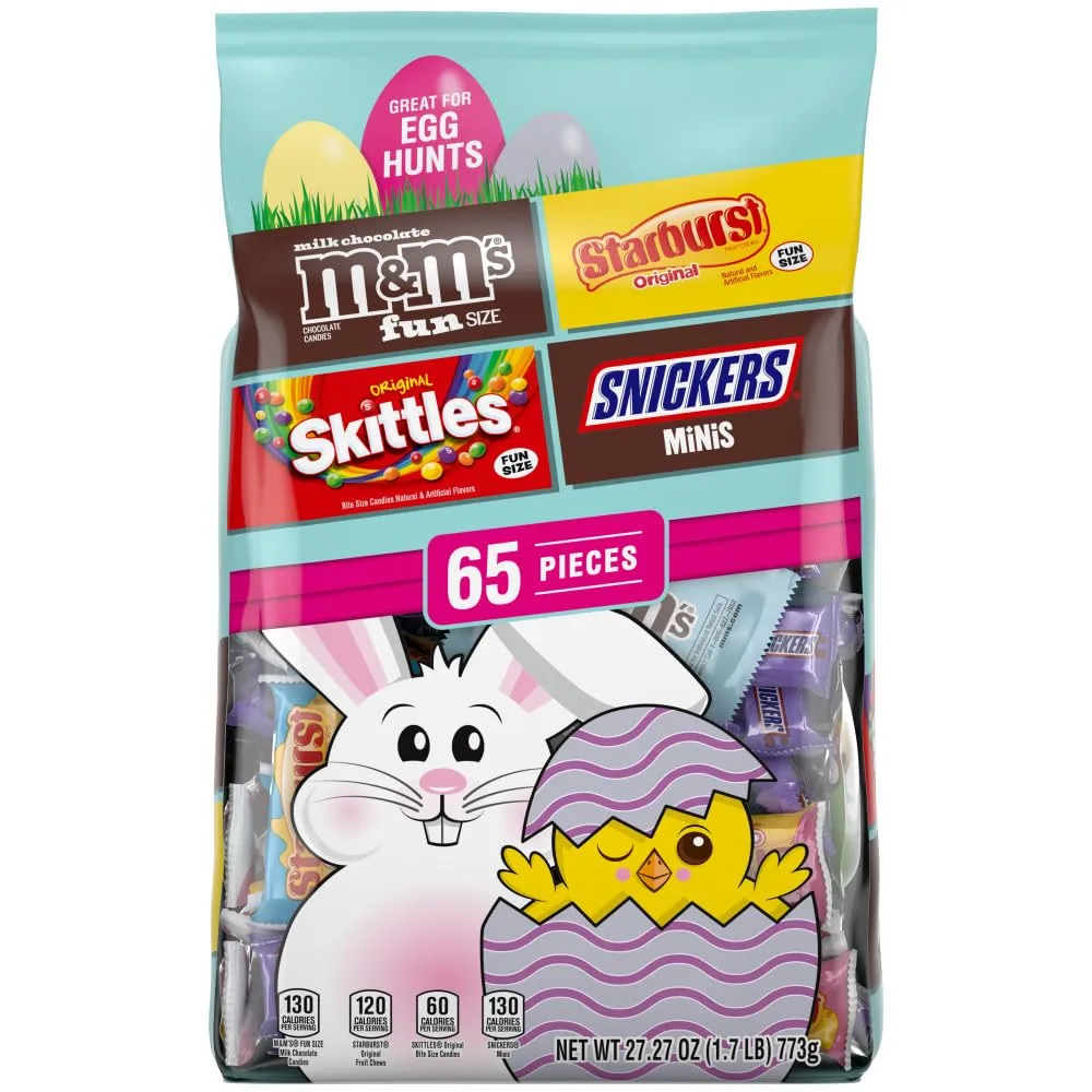 Mars M&M'S, SKITTLES, SNICKERS & STARBURST Easter Basket Stuffers Variety Pack, 65 Ct Bulk Bag