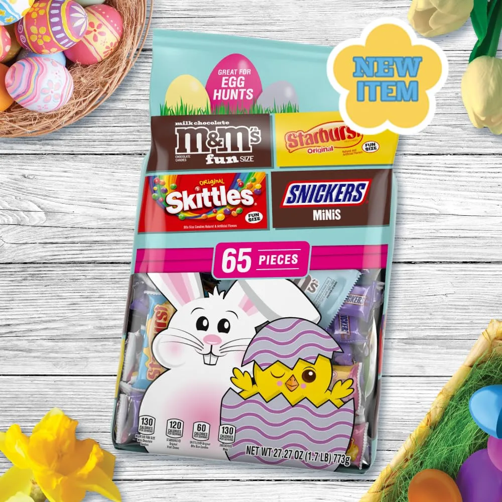 Mars M&M'S, SKITTLES, SNICKERS & STARBURST Easter Basket Stuffers Variety Pack, 65 Ct Bulk Bag