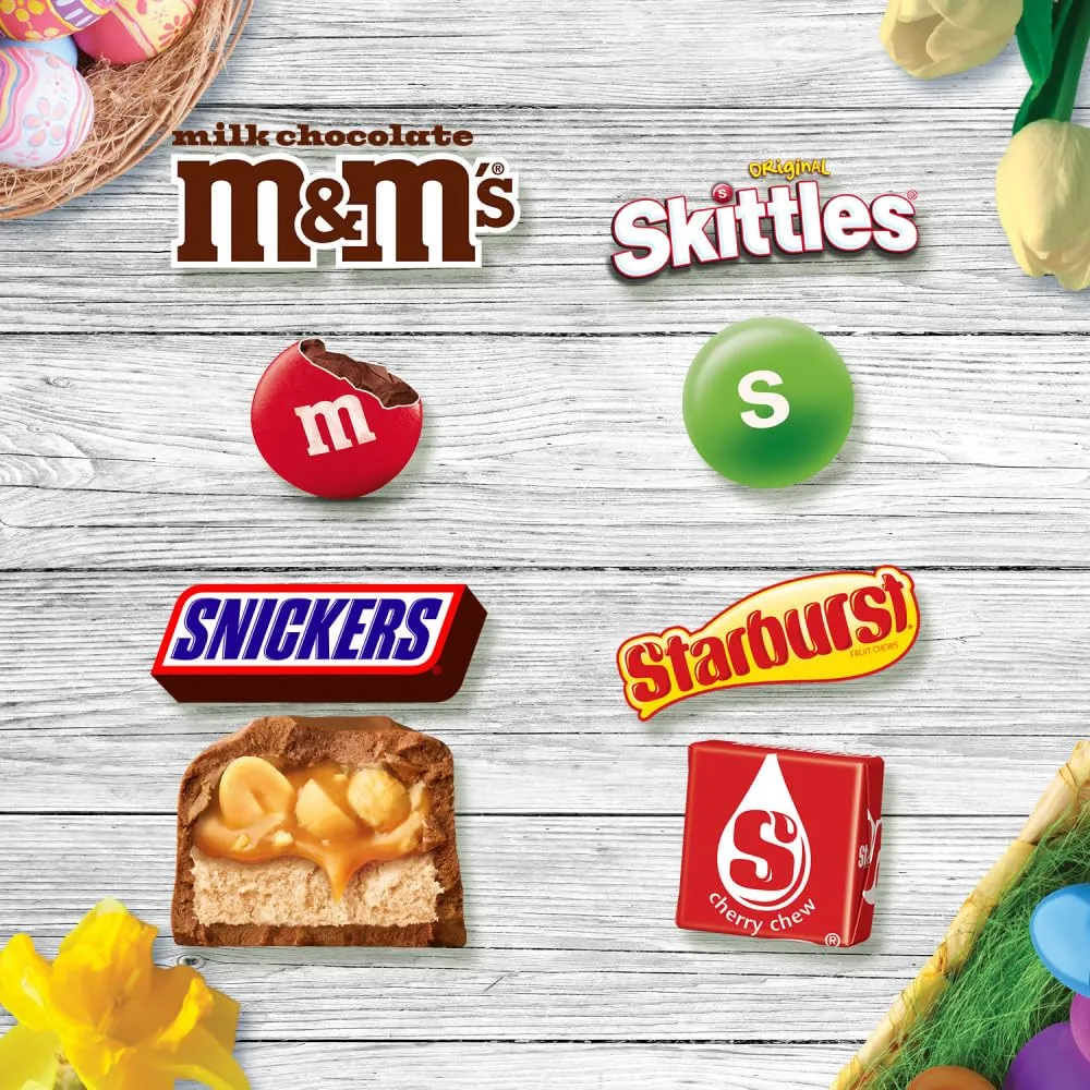 Mars M&M'S, SKITTLES, SNICKERS & STARBURST Easter Basket Stuffers Variety Pack, 65 Ct Bulk Bag