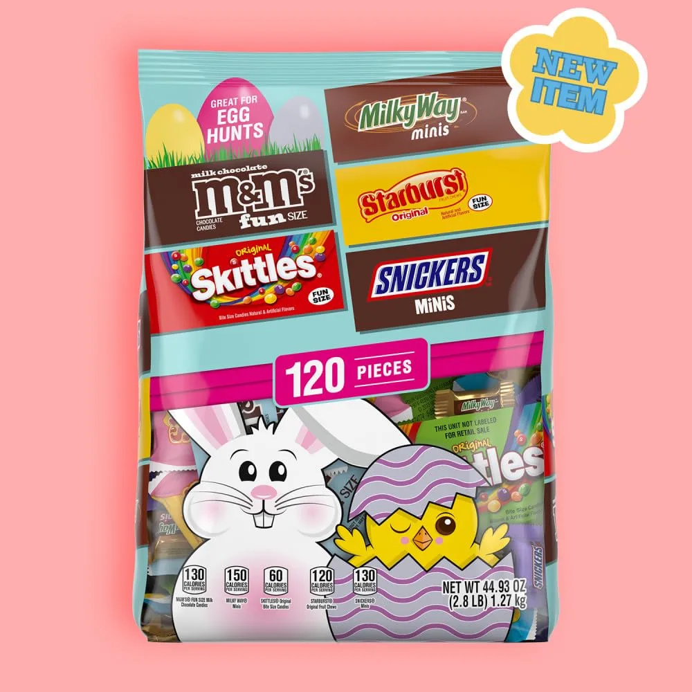 Mars M&M'S, SKITTLES & More Easter Candy Easter Basket Stuffers Variety Pack, 120 Ct Bulk Bag