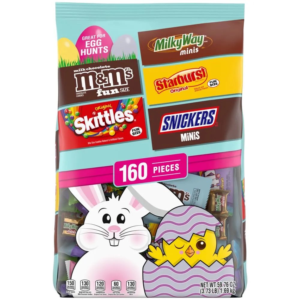 Mars SKITTLES, M&M'S, SNICKERS, Starburst & MILKY WAY Easter Candy Variety Pack - 160 Ct Bulk Bag