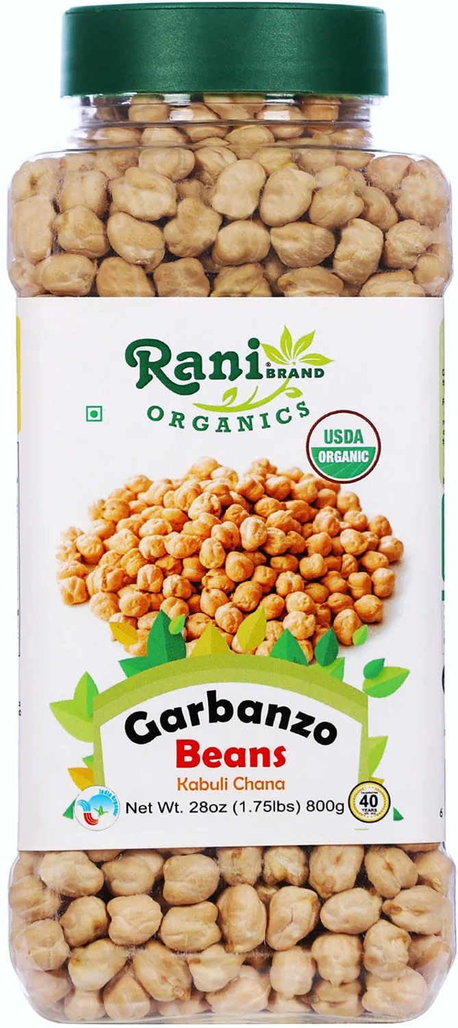 Rani Organic Garbanzo Beans (Kabuli Chana) 28oz (800g) PET Jar ~ All Natural | Vegan | Gluten Friendly | NON-GMO | Indian Origin | USDA Certified Organic