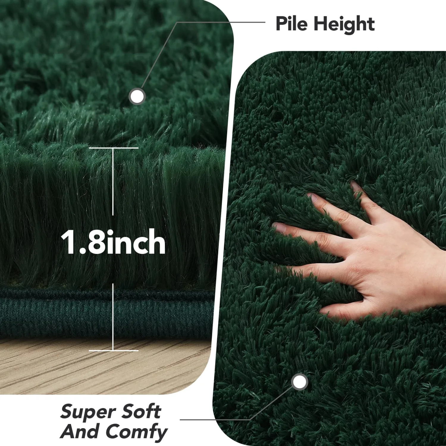 Green Fluffy Rugs for Bedroom 3x5: Dark Green Plush Soft Bedside Dorm Area Rug - Small Carpets for Bedroom Kids Room,Rug for Teen Dorm Home Decor Aesthetic (Green, 3x5Feet)