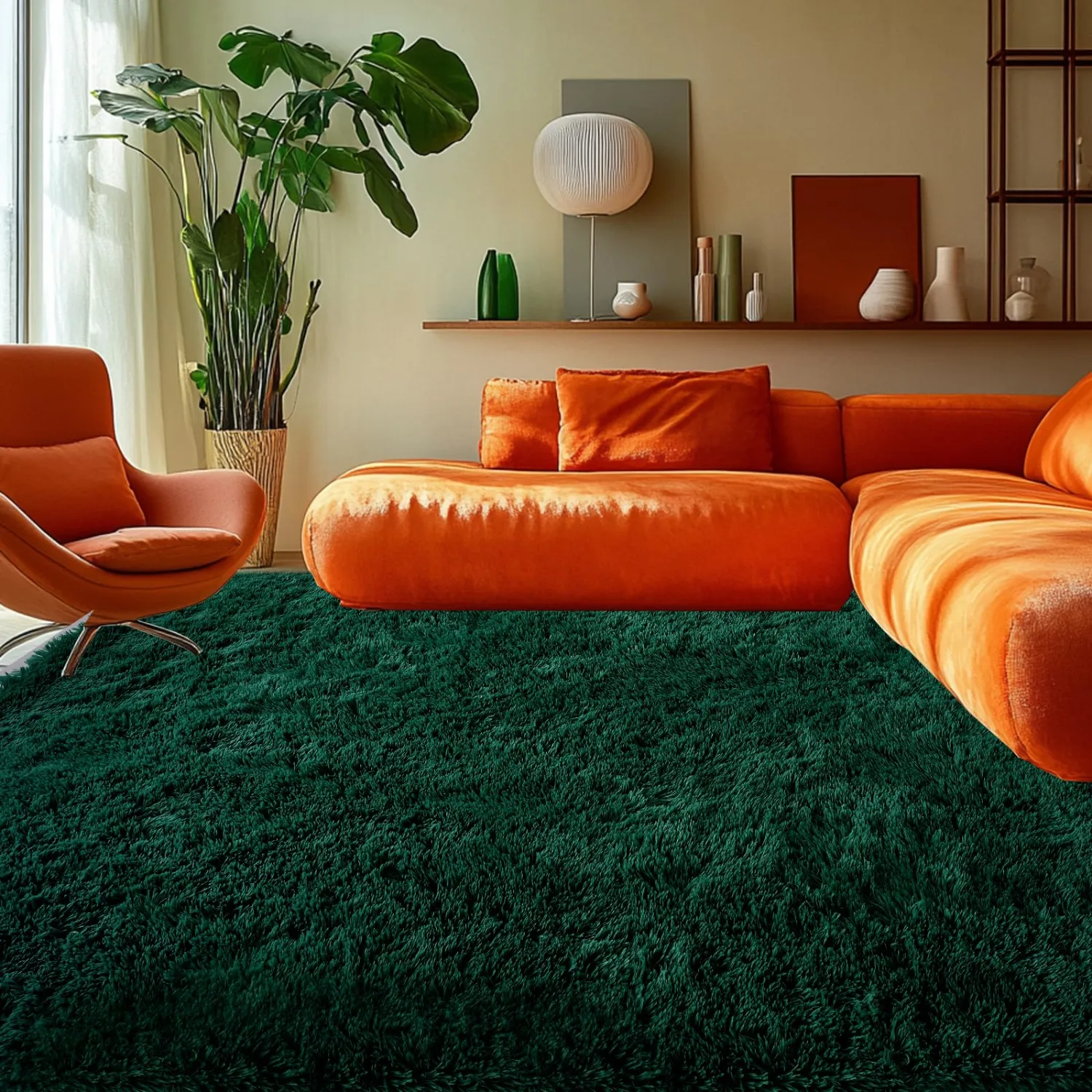 Green Fluffy Rugs for Bedroom 3x5: Dark Green Plush Soft Bedside Dorm Area Rug - Small Carpets for Bedroom Kids Room,Rug for Teen Dorm Home Decor Aesthetic (Green, 3x5Feet)