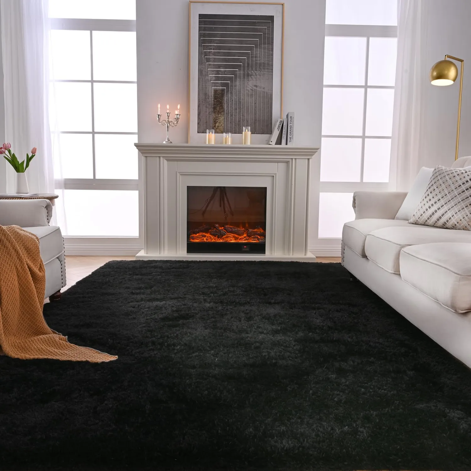 Fluffy Area Rug 5x7 Bedroom: Shag Rug for Bedroom - Area Rug 5x7 Black Plush Fuzzy Soft Carpet (Black, 5x7 Feet)