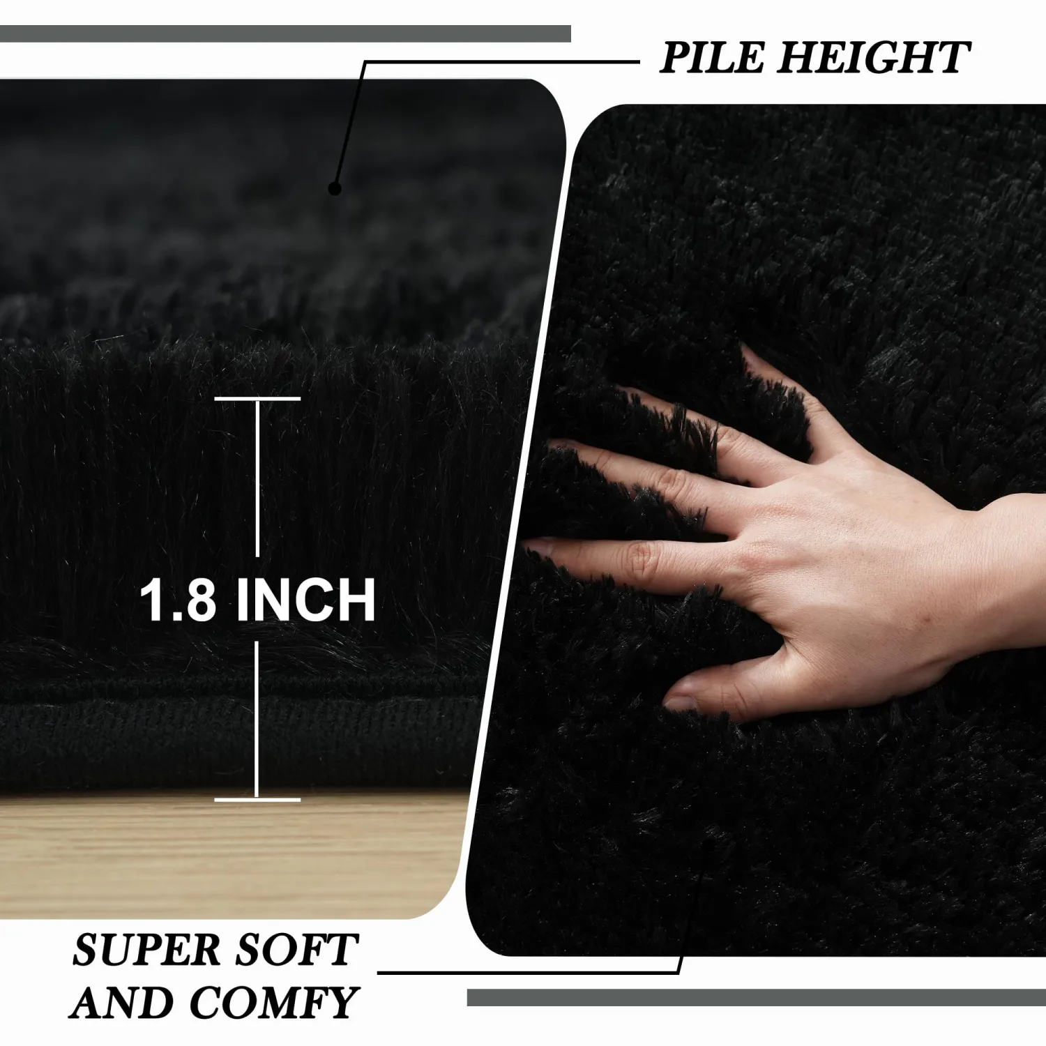 Fluffy Area Rug 5x7 Bedroom: Shag Rug for Bedroom - Area Rug 5x7 Black Plush Fuzzy Soft Carpet (Black, 5x7 Feet)