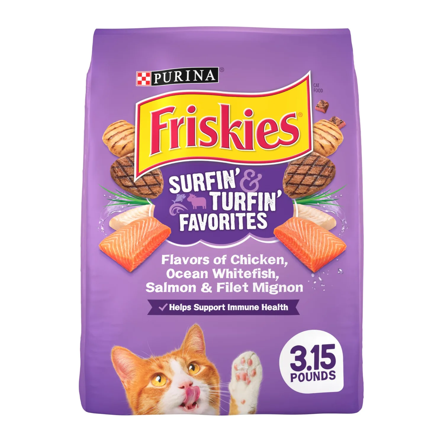 Purina Friskies Dry Cat Food, Surfin' & Turfin' Favorites - (Pack of 4) 3.15 lb. Bags