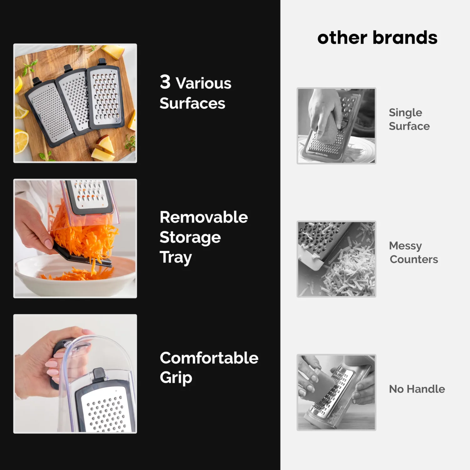 Cheese Grater with Garlic Crusher- Box Grater Vegetable Shredder with 3 Stainless Steel Drum Blades - Graters for Kitchen- Cheese Graters with Handle - Garlic Mincer Tool and Vegetable Peeler