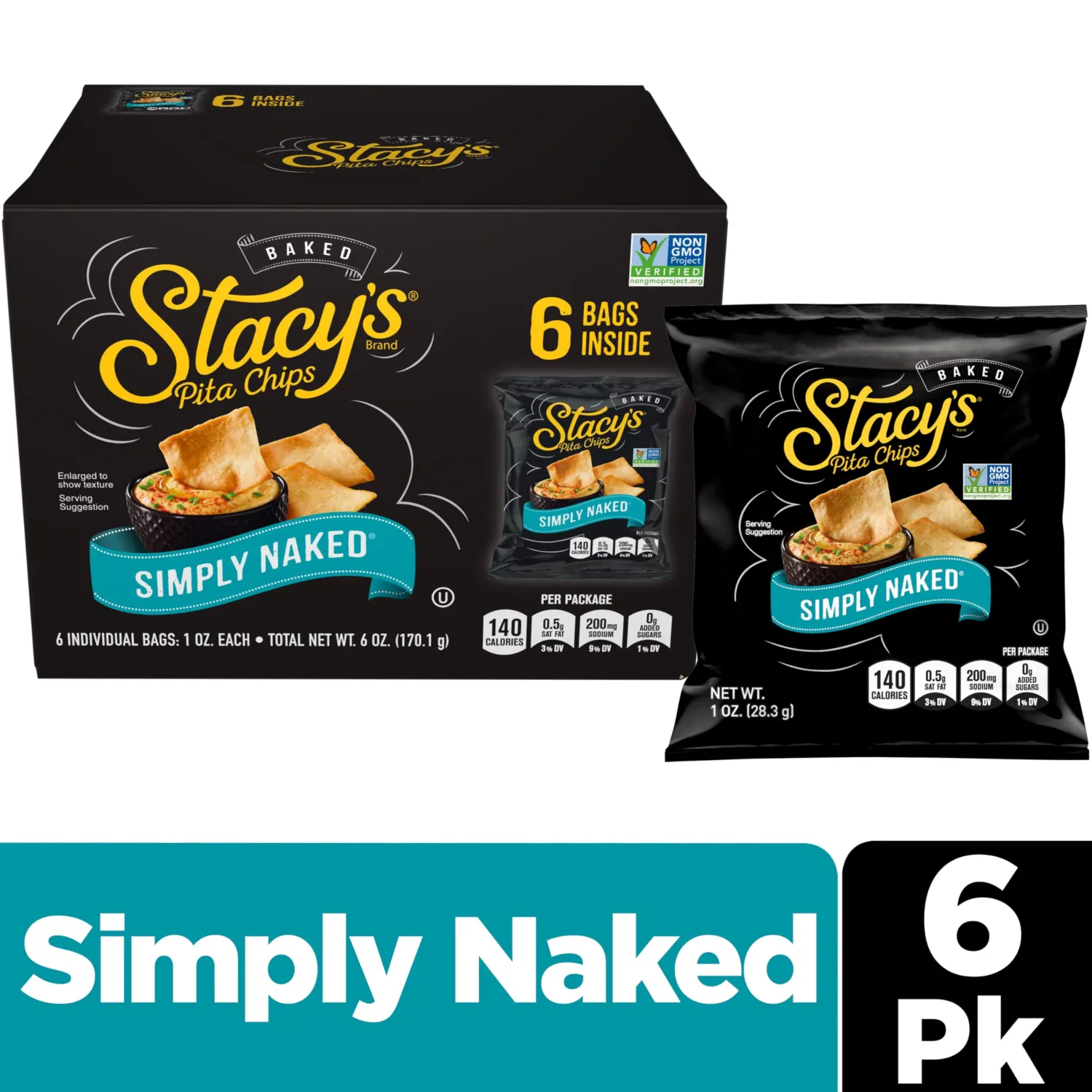Stacy's Pita Chips, Simply Naked, 6 Count
