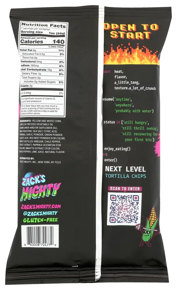 Zack's Mighty Chile Lime Rolled Tortilla Chips, 7 OZ