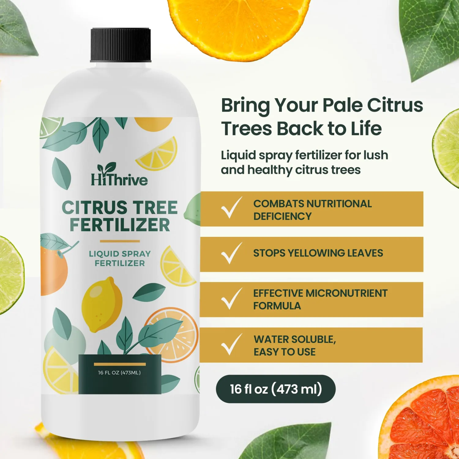 16oz Citrus Fertilizer & Fruit Tree Fertilizer - Makes 16 Gallons of Liquid Plant Food for Fruit Trees and Citrus Trees - Promotes Vibrant Leaves, Strong Roots & Juicy Fruits, 4-3-6 NPK Formula