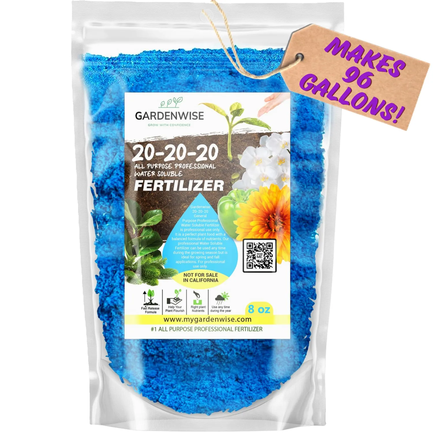 20-20-20 Water-Soluble Fertilizer – Powder for Liquid Plant Food for Indoor & Outdoor Plants, Orchids, Vegetables, Lawns, Flowers – 20 20 20 Fertilizer (8 oz)